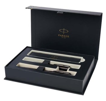 Parker set penna a sfera e penna roller acromatiche in confezione regalo IM (inchiostro nero/blu)