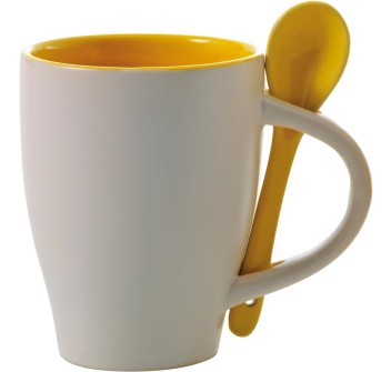 Tazza in ceramica con cucchiaio, capacità 300 ml Eduardo